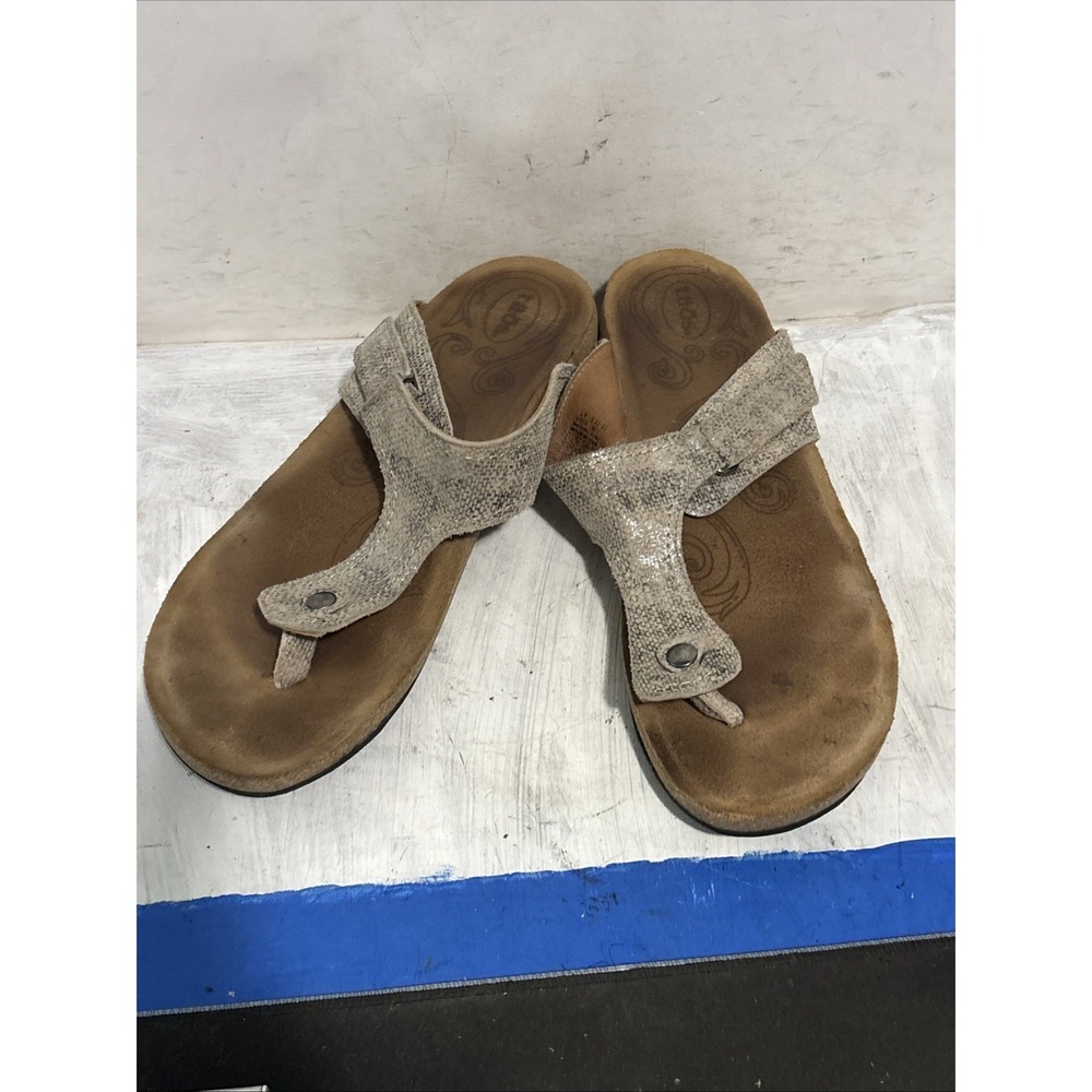 Taos Lucy Gray Sandals 11-11.5 Leather Thong Cork Platform T-strap